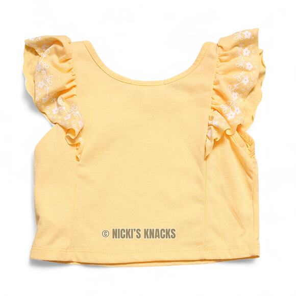 4/$20 - Kensie Girls Flutter Sleeve Yellow Embroidered Crop Top Size 7/8 - Picture 4 of 8